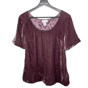 Soft Surroundings | Crushed Velvet Short Sleeve Mauve Pink Blouse Size XS